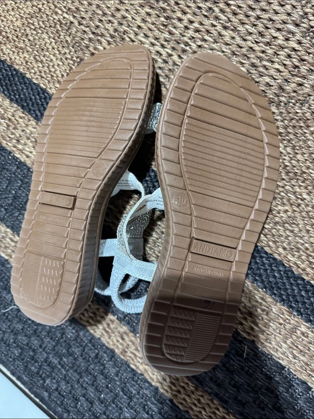 Girls' Silver Rhinestone Sandals - Beige Footbed